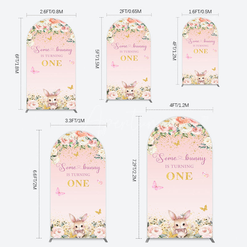 Aperturee - Aperturee Pink Floral Some Bunny Is Turning One Arch Backdrop