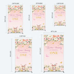 Aperturee - Aperturee Pink Floral Some Bunny Is Turning One Rectangle Backdrop