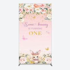 Aperturee - Aperturee Pink Floral Some Bunny Is Turning One Rectangle Backdrop