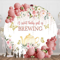Aperturee - Aperturee Pink Floral Tea Baby Girl Brewing Round Backdrop