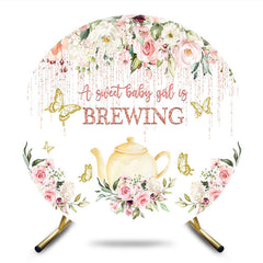 Aperturee - Aperturee Pink Floral Tea Baby Girl Brewing Round Backdrop