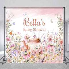 Aperturee - Aperturee Pink Floral Tea Pot Custom Name Baby Shower Backdrop