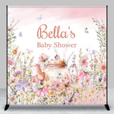 Aperturee - Aperturee Pink Floral Tea Pot Custom Name Baby Shower Backdrop