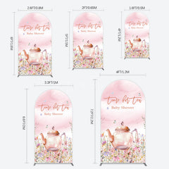 Aperturee - Aperturee Pink Floral Time For Tea Baby Shower Arch Backdrop