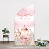 Aperturee - Aperturee Pink Floral Time For Tea Baby Shower Half Moon Arch Backdrop