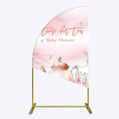 Aperturee - Aperturee Pink Floral Time For Tea Baby Shower Half Moon Arch Backdrop