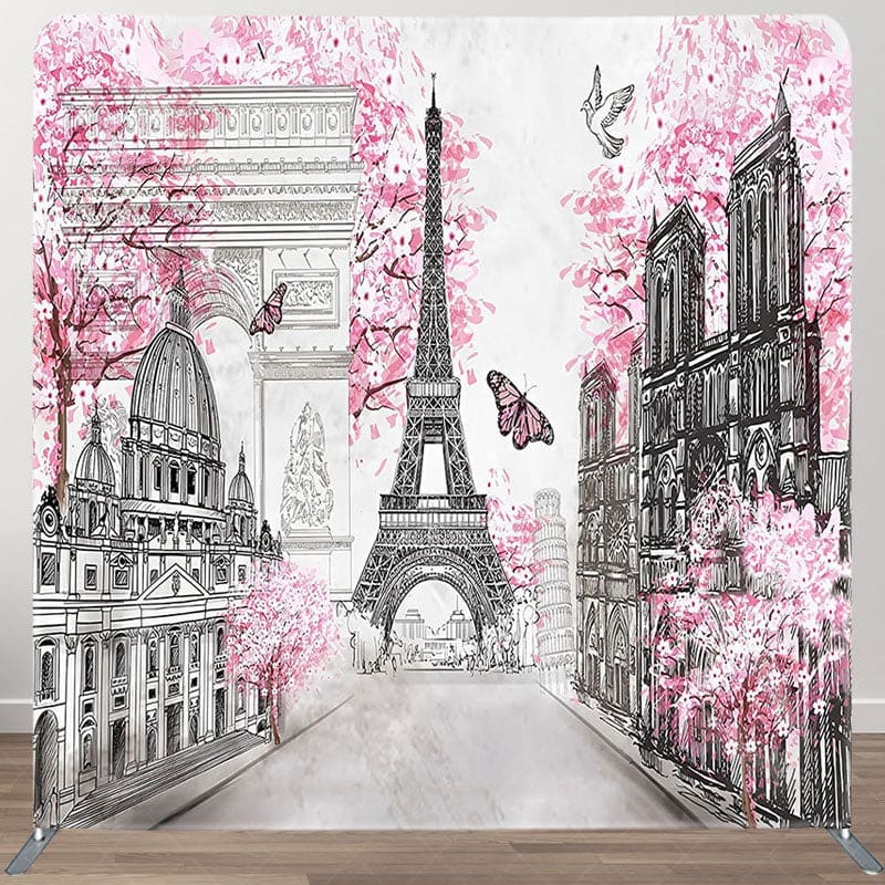 Aperturee - Aperturee Pink Floral Tree French Vibe Pillow Case Backdrop