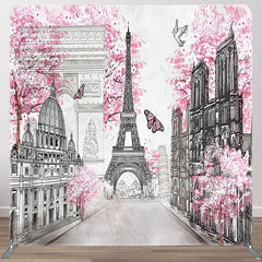 Aperturee - Aperturee Pink Floral Tree French Vibe Pillow Case Backdrop