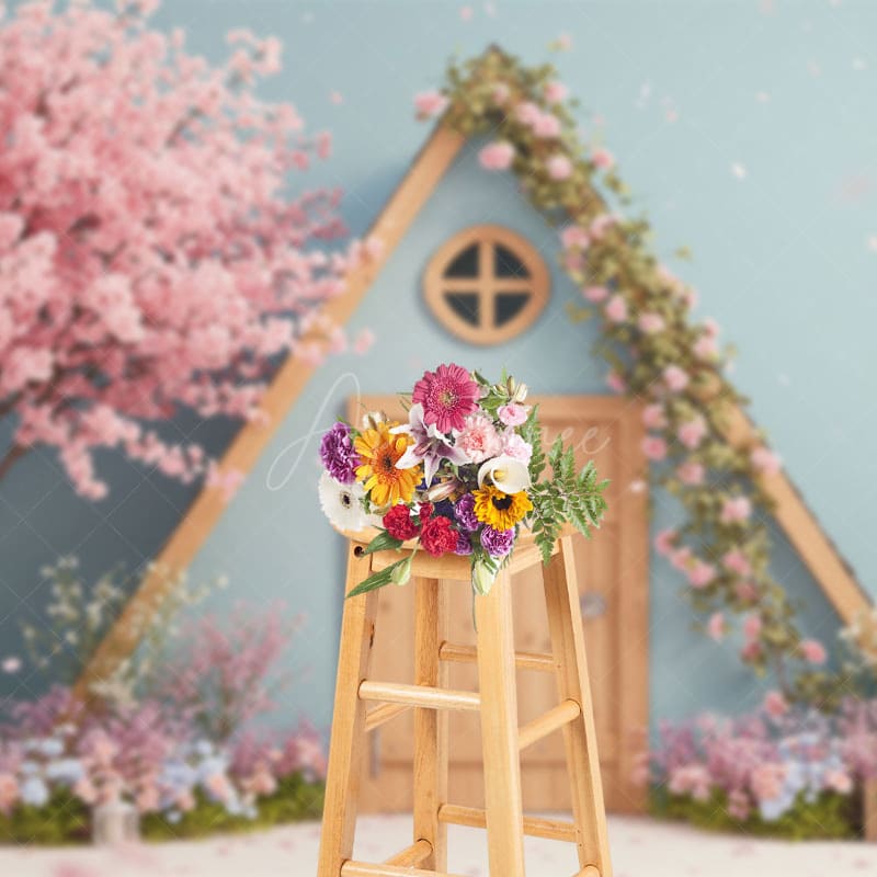 Aperturee - Aperturee Pink Floral Tree Triangular Hut Wedding Backdrop