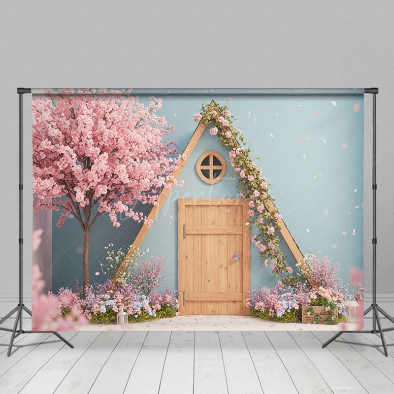 Aperturee - Aperturee Pink Floral Tree Triangular Hut Wedding Backdrop