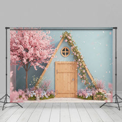 Aperturee - Aperturee Pink Floral Tree Triangular Hut Wedding Backdrop