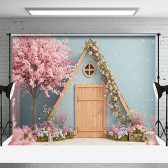 Aperturee - Aperturee Pink Floral Tree Triangular Hut Wedding Backdrop