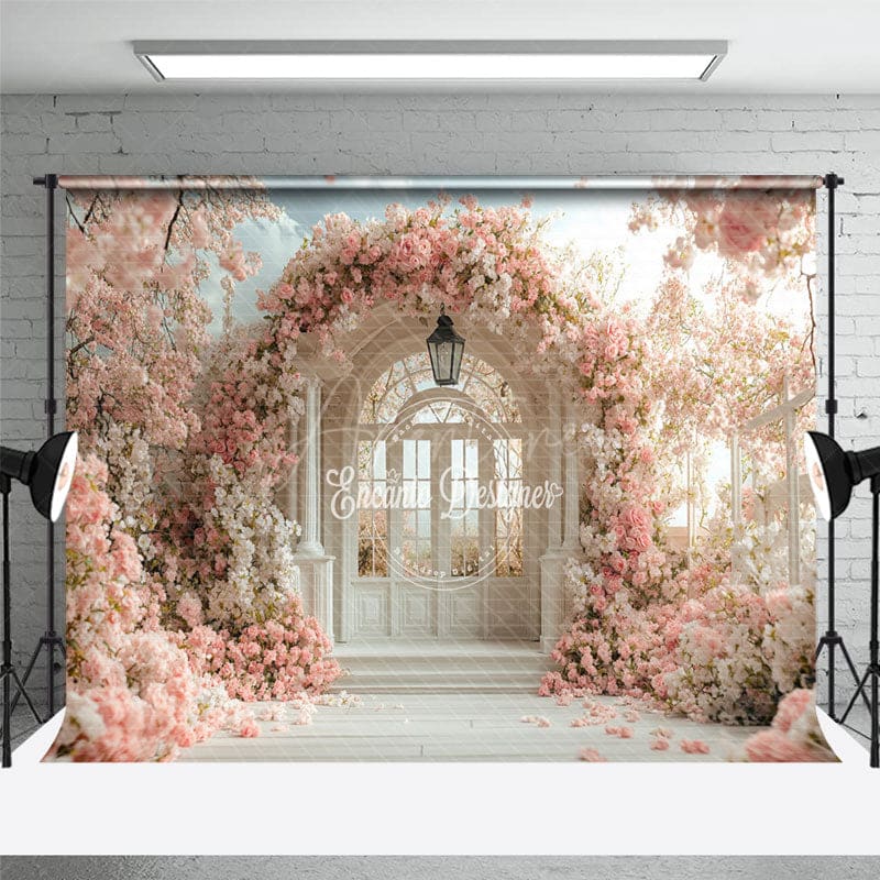 Aperturee - Aperturee Pink Floral Wedding Photography Room Set Backdrop