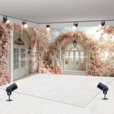 Aperturee - Aperturee Pink Floral Wedding Photography Room Set Backdrop