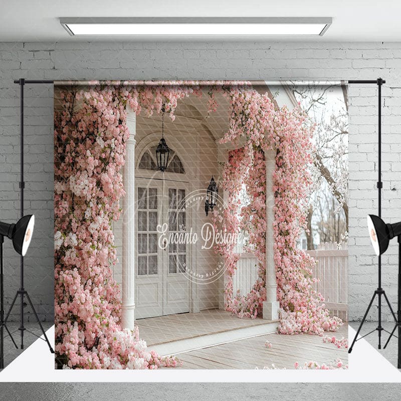 Aperturee - Aperturee Pink Floral Wedding Photography Room Set Backdrop