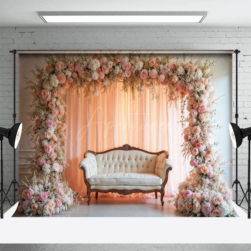 Aperturee - Aperturee Pink Flower Arch Sweet Wedding Photography Backdrop
