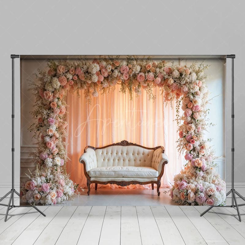 Aperturee - Aperturee Pink Flower Arch Sweet Wedding Photography Backdrop