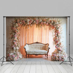 Aperturee - Aperturee Pink Flower Arch Sweet Wedding Photography Backdrop