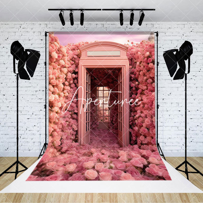 Aperturee - Aperturee Pink Flower Gallery Telephone Valentines Day Backdrop