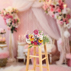 Aperturee - Aperturee Pink Flowers Curtains Wedding Photography Backdrop