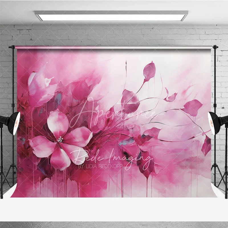 Aperturee - Aperturee Pink Fluid Floral Art Backdrop Magenta Abstract Ink Flower Texture Background Maternity Photography Studio Prop