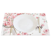 Aperturee - Aperturee Pink Fresh Floral Home Sweet Home Set of 4 Placemats