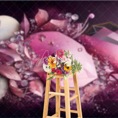 Aperturee - Aperturee Pink Geometric Crystal and Floral Backdrop Abstract Gems Photography Background Elegant Party Decor