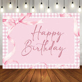Aperturee - Aperturee Pink Gift Bow Tie Plaid Backdrop For Birthday Party
