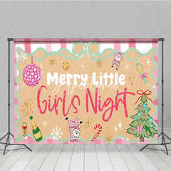 Aperturee - Aperturee Pink Gingham Merry Little Girls Night Holiday Backdrop Festive Disco Ball and Santa Christmas Tree Party Decor.