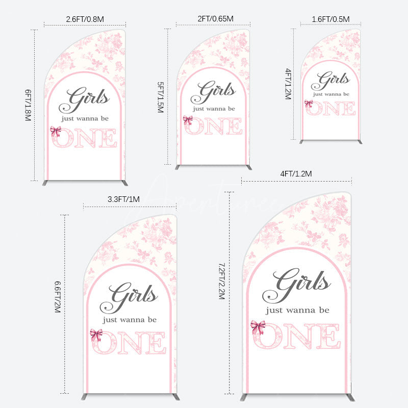 Aperturee - Aperturee Pink Girls Just Wanna Be One Birthday Half Moon Arch Backdrop