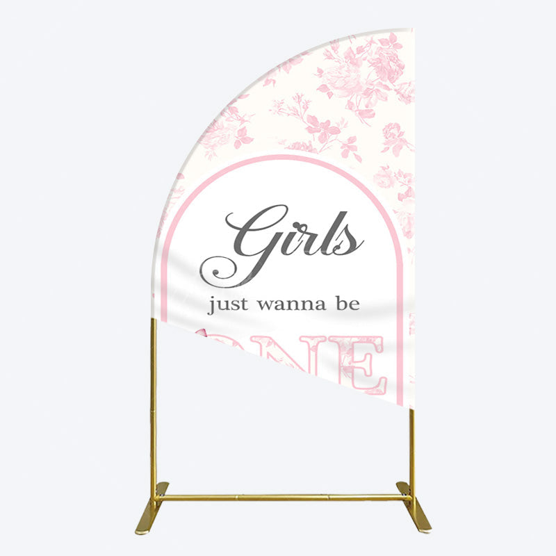 Aperturee - Aperturee Pink Girls Just Wanna Be One Birthday Half Moon Arch Backdrop