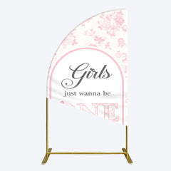Aperturee - Aperturee Pink Girls Just Wanna Be One Birthday Half Moon Arch Backdrop