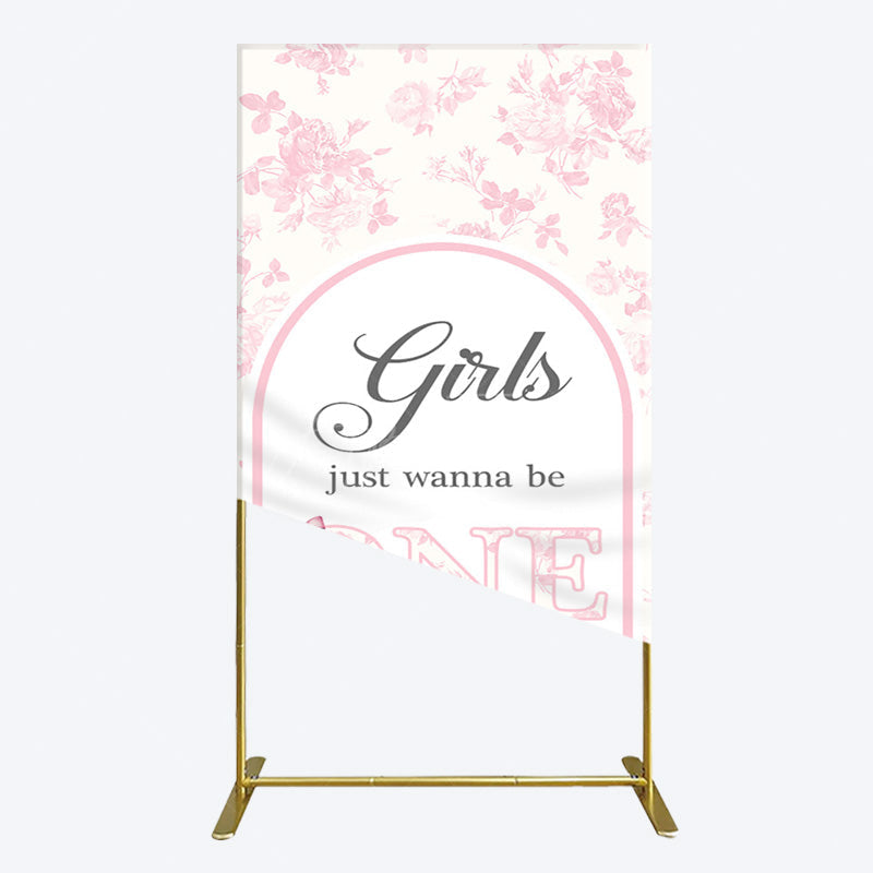 Aperturee - Aperturee Pink Girls Just Wanna Be One Birthday Rectangle Backdrop