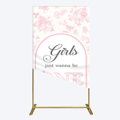 Aperturee - Aperturee Pink Girls Just Wanna Be One Birthday Rectangle Backdrop