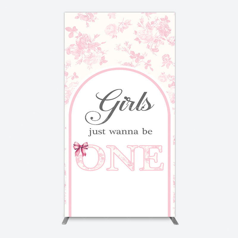 Aperturee - Aperturee Pink Girls Just Wanna Be One Birthday Rectangle Backdrop