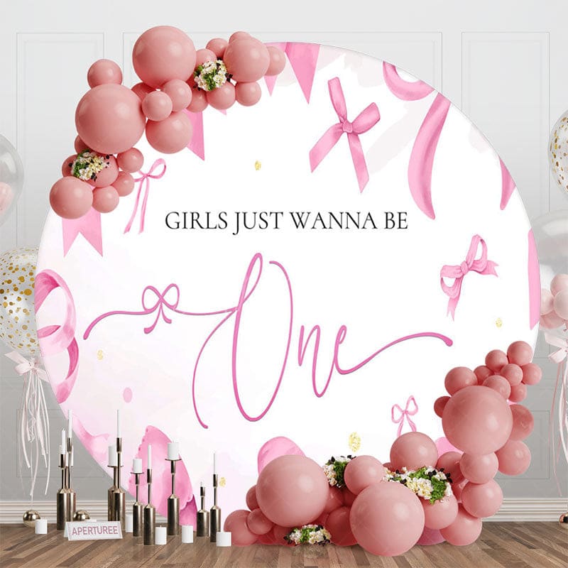Aperturee - Aperturee Pink Girls Just Wanna Be One Round Birthday Backdrop