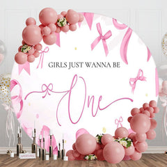Aperturee - Aperturee Pink Girls Just Wanna Be One Round Birthday Backdrop