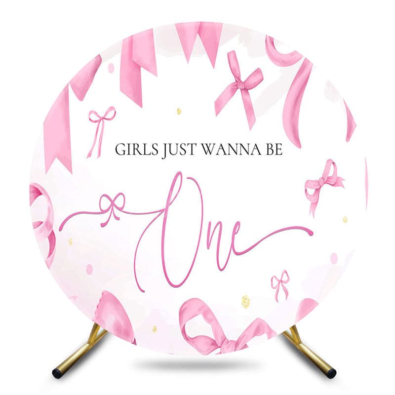 Aperturee - Aperturee Pink Girls Just Wanna Be One Round Birthday Backdrop