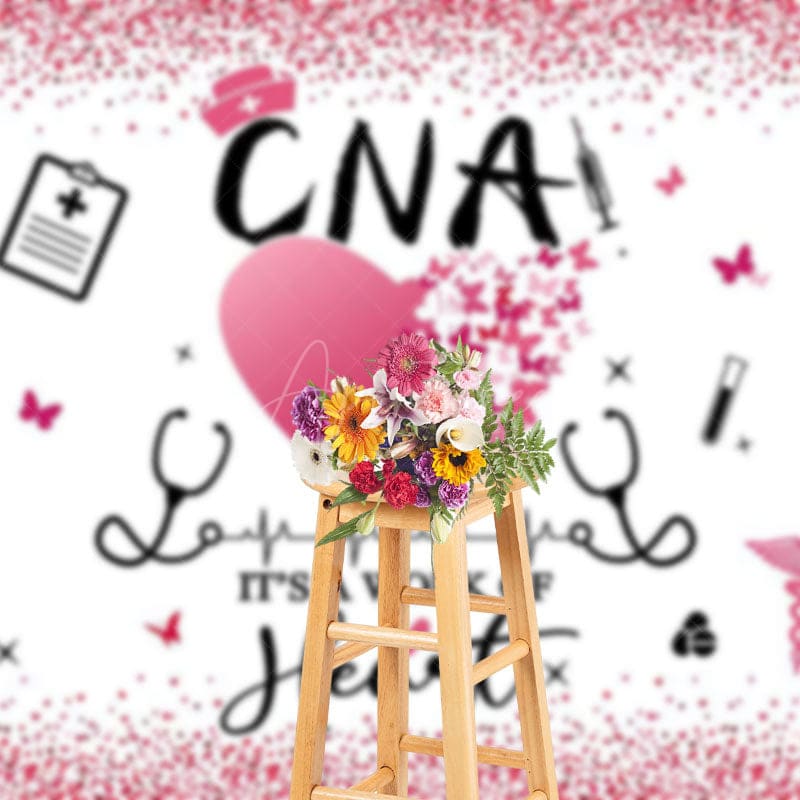Aperturee - Aperturee Pink Glitter A Work For Heart Happy Cna Week Backdrop