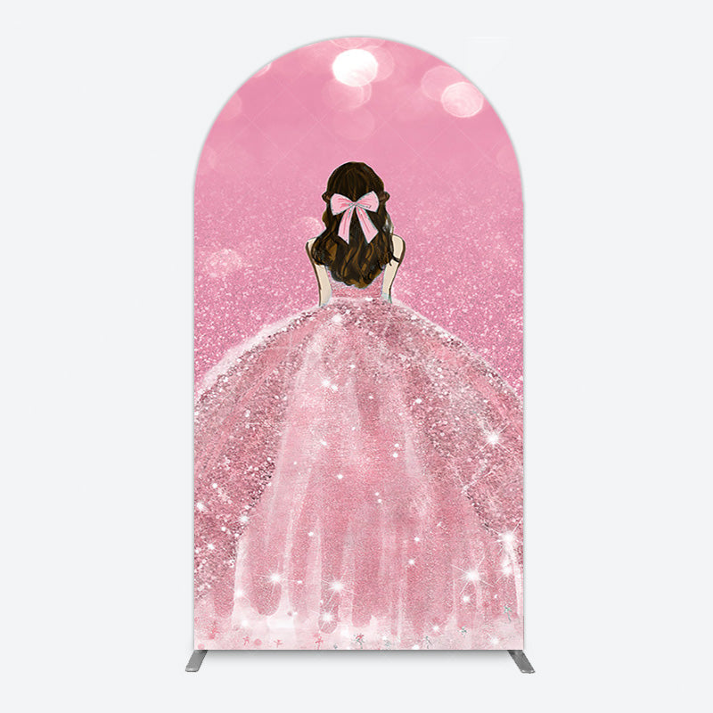 Aperturee - Aperturee Pink Glitter Bokeh Princess Birthday Arch Backdrop