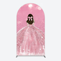 Aperturee - Aperturee Pink Glitter Bokeh Princess Birthday Arch Backdrop