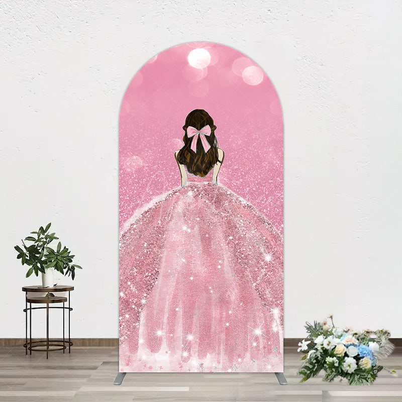 Aperturee - Aperturee Pink Glitter Bokeh Princess Birthday Arch Backdrop