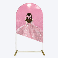 Aperturee - Aperturee Pink Glitter Bokeh Princess Birthday Arch Backdrop