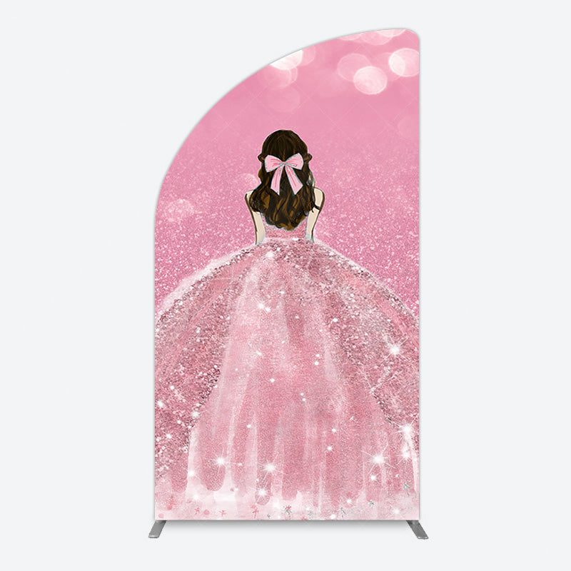 Aperturee - Aperturee Pink Glitter Bokeh Princess Birthday Half Moon Arch Backdrop