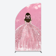Aperturee - Aperturee Pink Glitter Bokeh Princess Birthday Half Moon Arch Backdrop