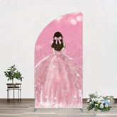 Aperturee - Aperturee Pink Glitter Bokeh Princess Birthday Half Moon Arch Backdrop
