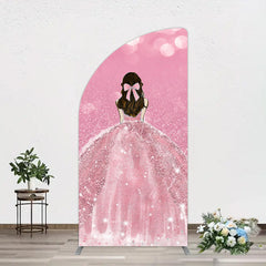 Aperturee - Aperturee Pink Glitter Bokeh Princess Birthday Half Moon Arch Backdrop