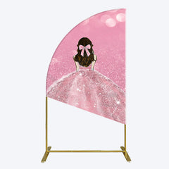 Aperturee - Aperturee Pink Glitter Bokeh Princess Birthday Half Moon Arch Backdrop