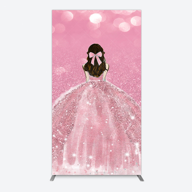 Aperturee - Aperturee Pink Glitter Bokeh Princess Birthday Rectangle Backdrop