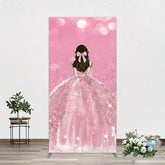 Aperturee - Aperturee Pink Glitter Bokeh Princess Birthday Rectangle Backdrop
